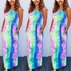 Omsj Womens Party Summer Tie Dye Dress Senhoras Maxi Moda Cocktail Ankle Comprimento Casual Plus Size Sundress Sem Mangas 210517