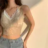 Two Fake Brassieres Black Sexy Lace Tank Top Women Fashion Mesh See Through Sleeveless Slim Clothing Solid Lady Cropped 210529