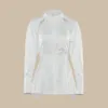 JOCoo Jolee Kobiety Z Długim Rękawem Collar Hollow Out Slim Bluzka Zaprojektowana Biała Koszula Sexy Backless Lace Up Bandain Topy 210518