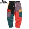 Höftbyxor Vintage Color Block Patchwork Corduroy Cargo Harem Pant Streetwear hajuku jogger sweatpant bomullsbyxor Q190530