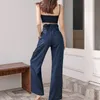 Women's summer Korean version of the temperament exposed navel sling high waist was thin and loose wide leg pants suit 210416