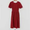 Lato Dziewczyny Sukienka Kobiety Bawełniana Pościel Dorywczo Krótki Rękaw ES Kobiet Vintage Solidna Red Sukienka Szata Femme Vestido 210423