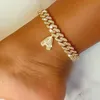 12mm DIY Initial Cuban Link Chain Iced Out Letter Anklet for Women Hip Hop Cuban Anklet Rhinestone Foot Jewelry Whole