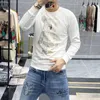 Herr hoodies bär strass smal passform ny personlig koreansk trend tung broderi mode märke casual bottomed skjorta manlig topp pullover höst vinter