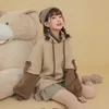 Houzhou Kawaii Söt Oversize Hoodie Kvinnor Harajuku Anime Pullover Soft Girl Korean Fashion Bear Patchwork Sweatshirt Höst 210927