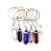 Натуральный камень Hexagonal Prism Beychain Amethyst Rose Quartz Eye Tiger Eye Opal Crystal Key Ring Key Key Keyring