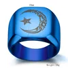 Muslim Lesser Bairam Star Moon Ring Band Chunky Gold Blue Black Rostfri Signet Rings for Men Women Fashion Jewelry Will and Sandy