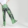 Hoge elastische taille groen geplooide lange breedbeen broek los fit pant mode lente zomer 1DD8679 210512