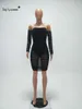 Straplewear Strapless Malha Perspectiva Bodysuit Dress Mulheres Black Bodycon Sexy Joelho Comprimento Dress Dress Senhoras Plissado Club Festa Vestido 210709