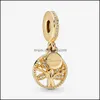 Charms smyckesfyndkomponenter 100% 925 Sterling Sier Sparkling Family Tree Dangle Fit Original Europeiska charmarmband Fashion Women