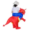 2021 Nowa jazda na dinozaur dla dzieci Dorosłych dzieci Fantazyjny Dress Green Cute Dino Blow Up Suits Q0910