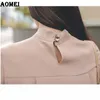 Kantoor dames tops shirt bescheiden blouses meisje werkkleurige elegante lange mouwen kruisen nek vrouwelijke vrouwen casual val fashion 210416