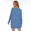 Vestido de mujer V cuello color sólido manga larga verano simplicidad casual suelto streetwear playa por encima de la rodilla más tamaño vestidos de damas 210608