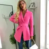 Elegancki Pas Blazer Kurtka Kobiety Biznes Biuro Panie Blazer Płaszcz Jesień Winter Streetstyle Pink Coat Streawear 210415