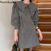 Nomikuma Koreaanse Chic Sweet Plaid Jurk Vrouwen Peter Pan Collar Lange Mouw Mini Jurken Casual Losse Vestidos Mujer 210514