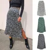 Nieuwe Sexy Leopard Print Chiffon Split Rok Casual Mode Lange Rokken voor Dames Lente Zomer Zip Elegante Vrouwelijke Rok 210419