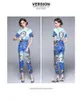 High-end Trendy Womens Tweedelige Set Tops + Broek Gedrukt Korte Mouw Zomer Mode Elegante Lady Past Office Party Casual Boutique Sets