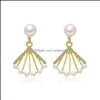 Charm Earrings Jewelry Hollow Fan-Shaped Pearl Diamond Women Alloy Gold Business Ear Drop European Party Gift Dress Wear Stud Earring Delive