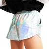 Short femme brillant métallisé 2021 été holographique Look humide décontracté élastique cordon Festival Rave butin