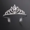 Roze edelstenen strass tiara blauw kristal kroon legering zilveren hoofdband voor kinderen meisje prom verjaardag prinecess kostuum partij accessoires