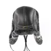 Chapeau de bombardier en fourrure véritable Rex Raabit pour hommes, casquette Ushanka trappeur russe, chapeaux de Ski, en cuir de mouton véritable, hiver 100%