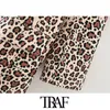 TRAF Moda donna Leopard Print Patchwork Blazer Coat Vintage Tasche a maniche lunghe Capispalla femminile Chic Top 210415