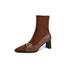 Мода-коричневые черные старинные тонкие сапоги остроконечные носки задняя молния натуральная кожа женские зимние лодыжки обувь обувь