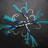 Angelhaken 10Pair Assist Hook Ring JigLure Jigging Fishjig Double Feather Pair Barbed Blue Jig Pesca Peche O6M3