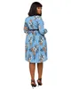 Flower Printed Elegant Office Wear Women Dresses For Party And Wedding Prom Long Sleeve Knee Length Dress Plus Size 3XL 210525