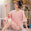 Pajama Set Женщины Соли Плюс Размер Бульвета Летние Шорты Хлопок Ночная Одьба С мягкой женской пижамой 4XL 5XL 210809