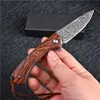 1Pcs Top Quality Flipper Folding Knife VG10 Damascus Steels Blade Rosewood + Stainless Steel Sheet Handle Outdoor EDC Pocket Gift Knives