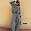 Luxury Designer 2 Piece Set Woman Spring Autumn Houndstooth Knitted Wool Blended Sweater + Pants Suit Women Sweat 210514