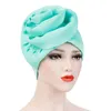 2021 Big Flower Handmade Turban Moda Solid Color Cancer Chemo Czapki Czapka Muzułmańska Wewnętrzna Hidżab Head Cover Woman Wrap Head