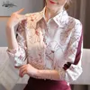 Klassieke chiffon blouse vrouwelijke elegante print losse lange mouwen shirts vrouwen shirt dame eenvoudige stijl tops kleding Blusas 10881 210521