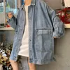 Kvinnans jackor springer lös en-breasted stor ficka denimjacka 2022 Autumn Korean Solid Color Casual Female Jeans Z175