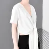 [Eam] Kvinnor Vit Knot Oregelbunden Stor Storlek Blus V-Collar Långärmad Lös Fit Shirt Fashion Spring Summer WG86100 21512