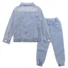 Ensembles de vêtements filles Denim vêtements automne solide veste + jean costumes printemps fille à manches longues enfants survêtement pour 4 6 8 10 12 ans