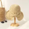 女性レディーストローハットボウノットワイドブリムキャップアウトドアビーチサマーk2帽子のために通気性