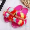 Slippers 2021 Summer Sexy Faux Fur Rhinestone Women Furry Fluffy Sandals House Flats Shoes Female Casual Flip Flops Slides