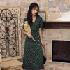 Женщины цветочные принт зеленые Sundress Boho тропические сексуальные каникулы V-образным вырезом однобортное точечное винтажное длинное пляжное летнее платье 210421