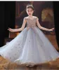 Tjejklänningar Prinsessan Lace Ball Gown Tulle Beaded Flower Girl Pageant Gowns Applique Piano Performance Dräkter First Holy Communion