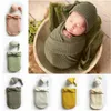 Czapki czapki urodzone dziecko Pography Swaddle śpior hat 2PCS Zestawy wełniane dzianiny unisex boy girl po kostiumów ubrania elastyczne18146932