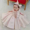 Różowy Tul Newborn Baby Girls Flower Lace Chrzest Sukienki na 1 rok Pierwsze Najpierw Urodziny Księżniczka Z Długim Rękawem Suknia Christening Outfit G1129