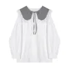 Frauen Blusen Herbst Mode Casual Koreanische Adrette Langarm Peter Pan Kragen Weiße Taste Hemd Chic Tops Weibliche 210417