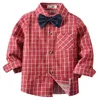 Shirts 2-7Yrs Kids Boys Autumn Long Sleeve Red Toddler Children Gentleman Bow Cotton Fashion Baby Boy Tops