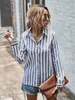 Vintage Striped Women Blouse Koreansk Turn Down Collor Långärmad Skjorta Blusas de Mujer W910 210526