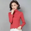 Koreanska bomullskvinnor Kvinna Långärmad Turtleneck T-shirt Toppar Höst Vinter Basic Stretch T Shirt Dam Top Plus Storlekar 210427