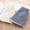 Summer Fashion 3 4 5 6 8 10 11 12 Years Teenager Children Blue White Embroidery Pocket Denim Shorts For Baby Kids Girls 210701