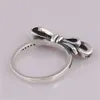Autentyczne 925 Sterling Silver Pan Ring Genialny łuk z kryształowymi pierścieniami dla kobiet Wedding Party Prezent Fine Jewelry X0715