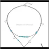 Halsband hängen släpp leverans 2021 kvinnor bohemisk etnisk stil turkosa pärlor hänge klavikelkedja paljett dubbelskikt halsband fashi